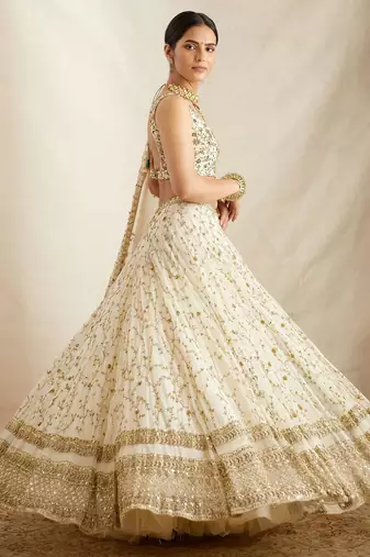 White Georgette Sequins Embroidered Lehenga Choli With Dupatta 