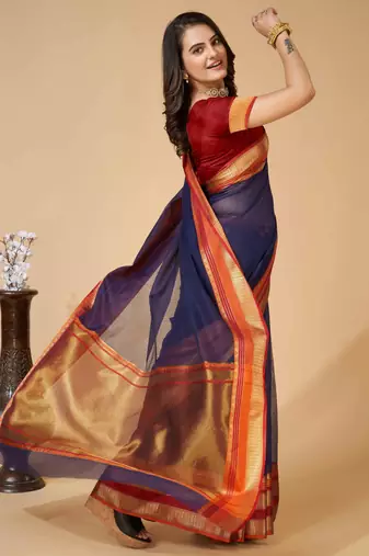 navy blue woven semi cotton saree