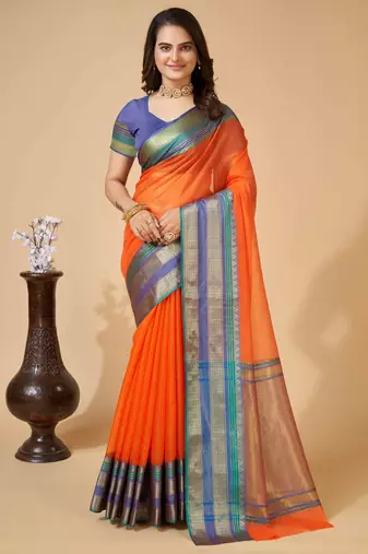 orange woven semi cotton saree