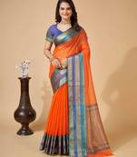 orange woven semi cotton saree