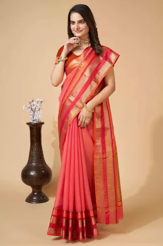 peach woven semi cotton saree