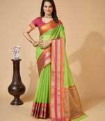 green woven semi cotton saree