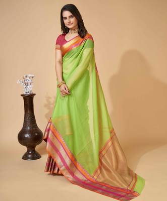 green woven semi cotton saree 4