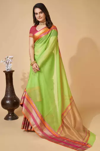 green woven semi cotton saree