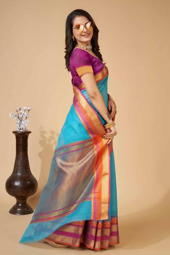 sky blue woven semi cotton saree