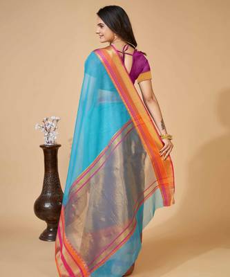 sky blue woven semi cotton saree 3
