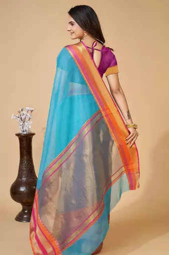 sky blue woven semi cotton saree