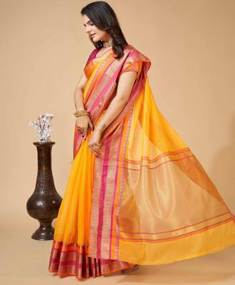yellow woven semi cotton saree 3
