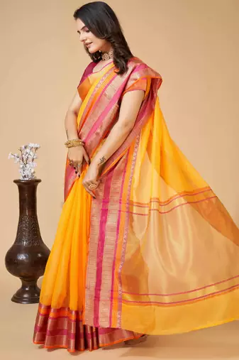 yellow woven semi cotton saree