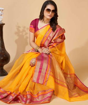 yellow woven semi cotton saree 4