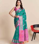 blue traditional pure patola saree with contrast weave