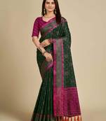 green patola silk blend saree with contrast weave meenakari & tassels