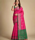 pink traditional pure patola saree with contrast weave