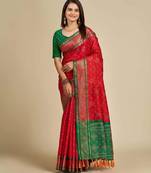 red patola silk blend saree with contrast weave meenakari & tassels