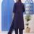 Navy Blue Embroidered Cotton Suit Set with Dupatta