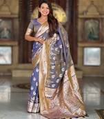 grey zari weaving banarasi silk blend saree