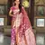 peach zari weaving banarasi silk blend saree