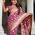 peach zari weaving banarasi silk blend saree