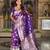purple zari weaving banarasi silk blend saree