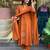 Rust Orange Embroidered Cotton Suit Set with Dupatta