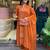 Rust Orange Embroidered Cotton Suit Set with Dupatta
