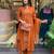 Rust Orange Embroidered Cotton Suit Set with Dupatta