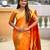 orange paithani silk blend meenakari pallu zari weaving saree