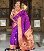 purple paithani silk blend meenakari pallu zari weaving saree
