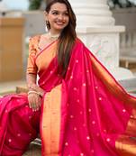 rani pink paithani silk blend meenakari pallu zari weaving saree