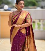 wine paithani silk blend meenakari pallu zari weaving saree