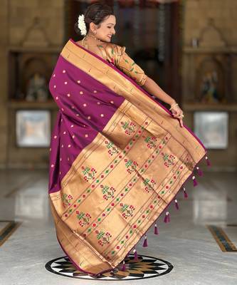 wine paithani silk blend meenakari pallu zari weaving saree 3