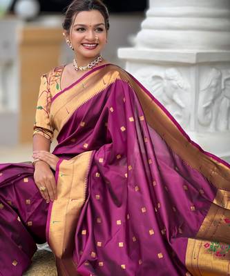 wine paithani silk blend meenakari pallu zari weaving saree 5
