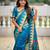 teal paithani silk blend saree with temple weaving border