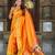 orange paithani silk blend saree with temple weaving border