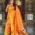 orange paithani silk blend saree with temple weaving border