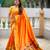 orange paithani silk blend saree with temple weaving border