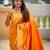 orange paithani silk blend saree with temple weaving border
