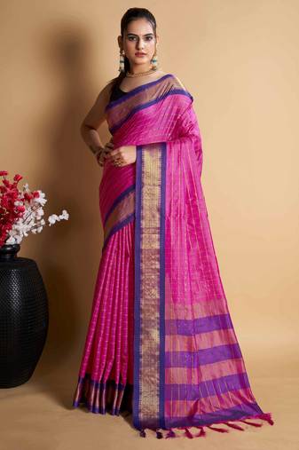 pink silk blend saree with striking pallu & blouse
