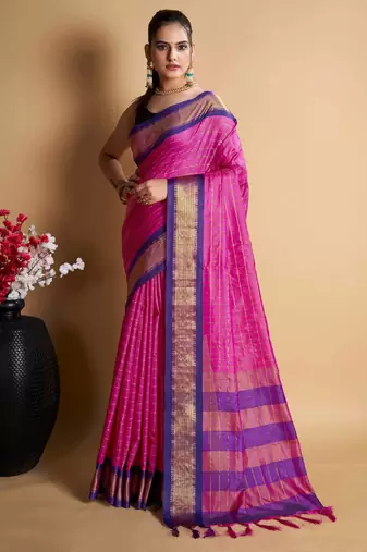 pink silk blend saree with striking pallu & blouse