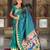 teal paithani silk blend saree with temple weaving border
