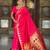 rani pink paithani silk blend saree with temple weaving border