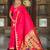 rani pink paithani silk blend saree with temple weaving border