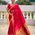rani pink paithani silk blend saree with temple weaving border
