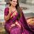 wine paithani silk blend saree with temple weaving border