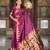 wine paithani silk blend saree with temple weaving border