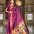 wine paithani silk blend saree with temple weaving border