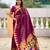 wine paithani silk blend saree with temple weaving border