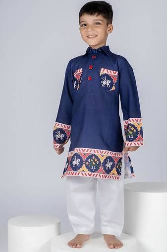 Blue embroidered cotton kurta pajama