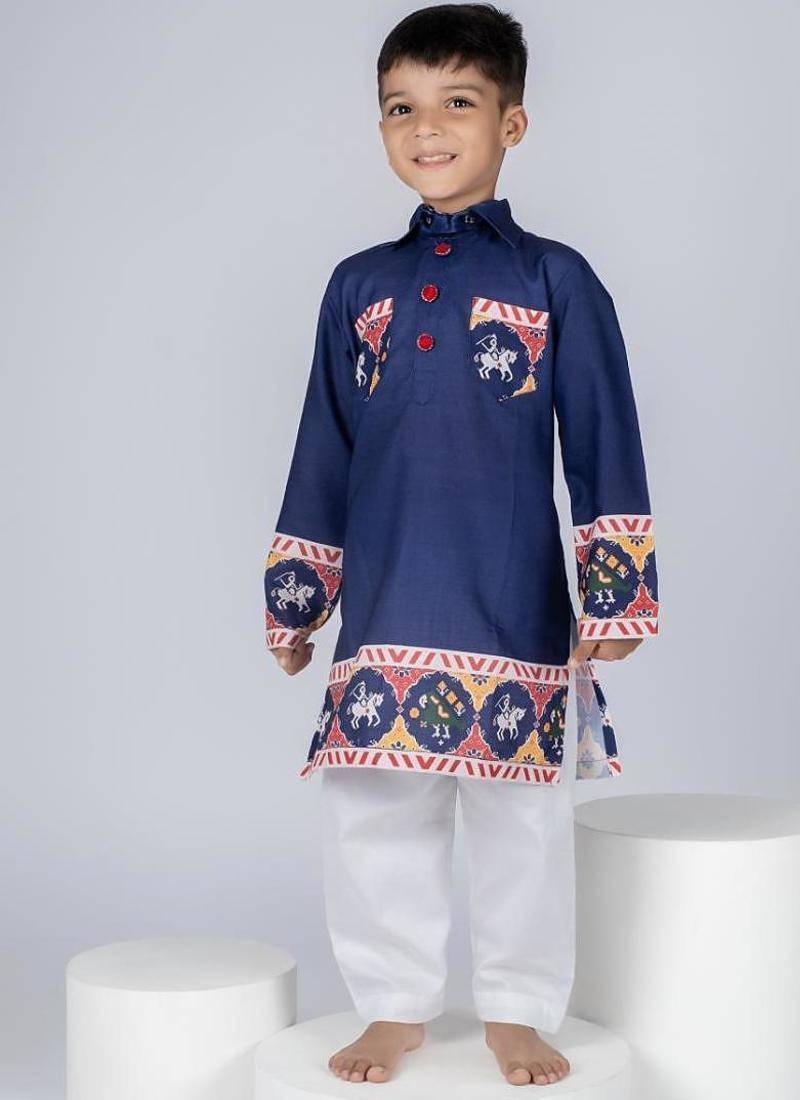 Blue embroidered cotton kurta pajama