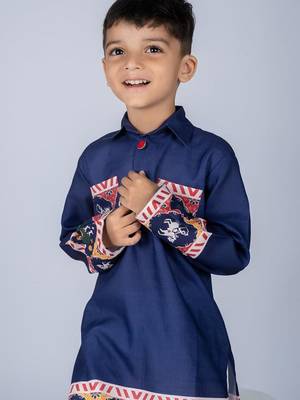Blue embroidered cotton kurta pajama 2